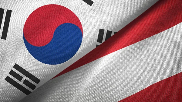 Corea Del Sud Austria Bandiere Insieme Tessuto Tessitura Tessuto — Foto Stock
