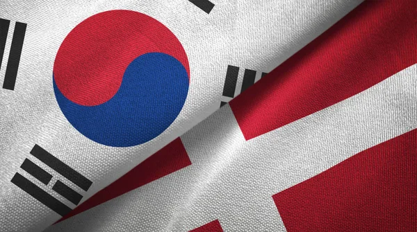 Corea Del Sud Danimarca Bandiere Insieme Tessuto Trama Del Tessuto — Foto Stock