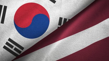 Güney Kore ve Letonya bayrakları birlikte tekstil kumaş, kumaş doku
