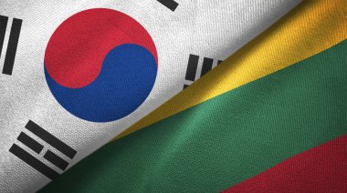 Güney Kore ve Litvanya bayrakları birlikte tekstil kumaş, kumaş doku