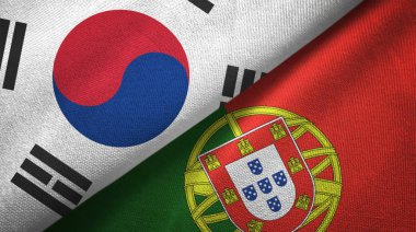 Güney Kore ve Portekiz bayrakları birlikte tekstil kumaş, kumaş doku