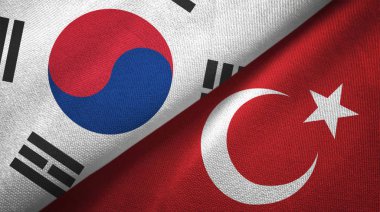 Güney Kore ve Türkiye bayrakları birlikte tekstil kumaş, kumaş doku