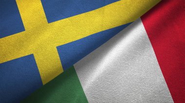 İsveç ve İtalya bayrakları birlikte ilişkiler tekstil kumaş, kumaş doku