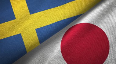 İsveç ve Japonya'da bayrakları birlikte ilişkiler tekstil kumaş, kumaş doku