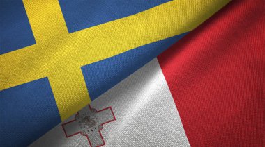 İsveç ve Malta bayrakları birlikte ilişkiler tekstil kumaş, kumaş doku