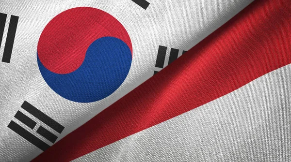 Νότια Κορέα Και Την Ινδονησία Σημαίες Μαζί Υφασμάτων Πανί Υφή — Φωτογραφία Αρχείου