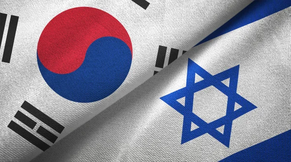 Південна Корея Ізраїль Прапори Разом Текстилю Тканин Текстура Тканини — стокове фото