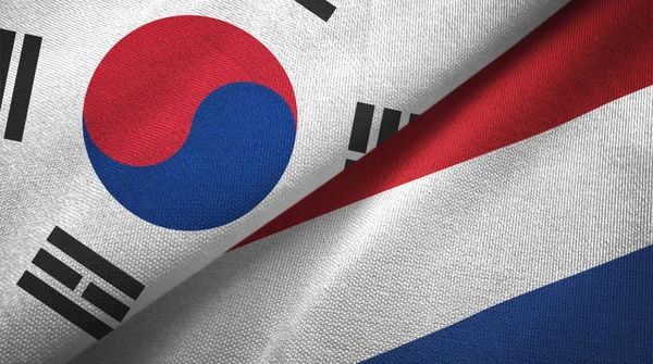 Corea Del Sud Paesi Bassi Bandiere Insieme Tessuto Tessitura Tessuto — Foto Stock