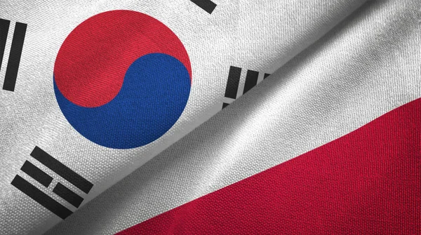 Corea Del Sud Polonia Bandiere Insieme Panno Tessile Trama Del — Foto Stock
