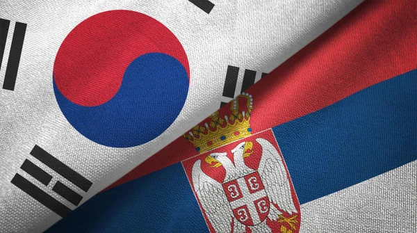 Jižní Korea Srbsko Příznaky Dohromady Textilní Tkaniny Textilie Textura — Stock fotografie