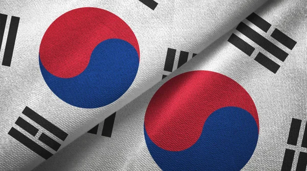 Coreia Sul Coreia Sul Bandeiras Juntas Pano Têxtil Textura Tecido — Fotografia de Stock