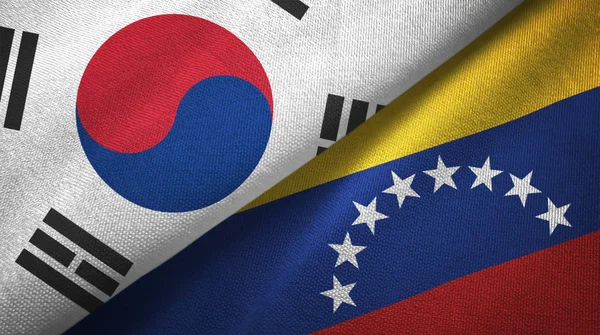 Jižní Korea Venezuela Příznaky Dohromady Textilní Tkaniny Textilie Textura — Stock fotografie