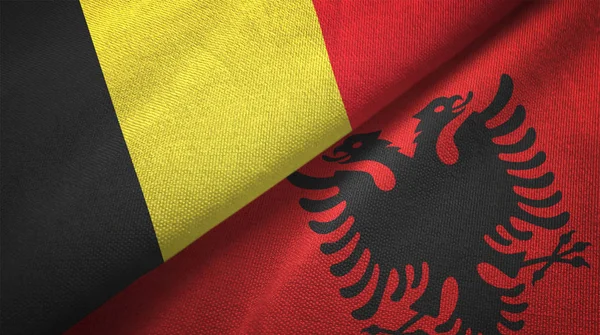 België Albanië Vlaggen Samen Betrekkingen Textiel Doek Stof Textuur — Stockfoto