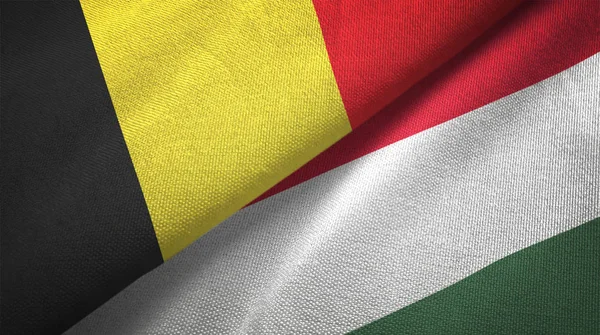 Belgio Ungheria Bandiere Insieme Relazioni Stoffa Tessile Tessitura Tessuto — Foto Stock