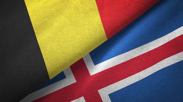 België Ijsland Vlaggen Samen Betrekkingen Textiel Doek Stof Textuur — Stockfoto