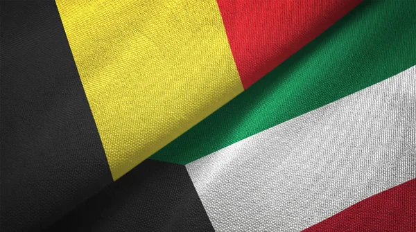 België Koeweit Vlaggen Samen Betrekkingen Textiel Doek Stof Textuur — Stockfoto