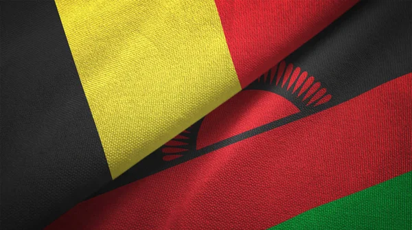 Belgia Malawi Flagi Razem Relacje Tkaniny Tkaniny Tekstura Tkanina — Zdjęcie stockowe