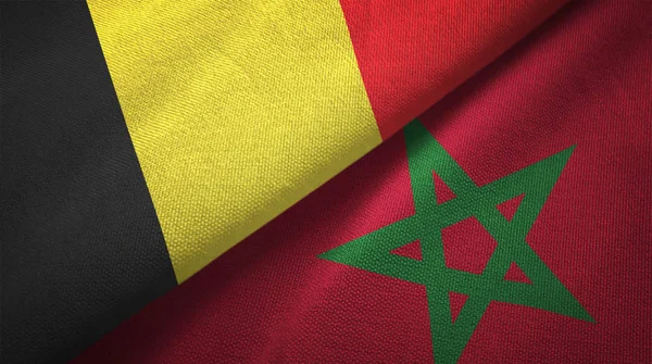 Belgium and Morocco flags together relations textile cloth, fabric texture