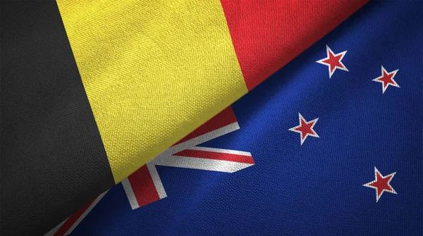 Bélgica Nueva Zelanda Banderas Juntas Relaciones Tela Textil Textura Tela — Foto de Stock