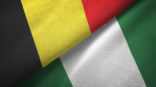 Belgio Nigeria Bandiere Insieme Relazioni Stoffa Tessile Tessitura Tessuto — Foto Stock