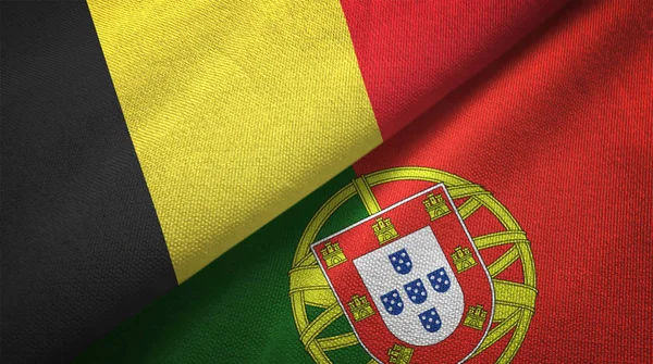 België Portugal Vlaggen Samen Betrekkingen Textiel Doek Stof Textuur — Stockfoto