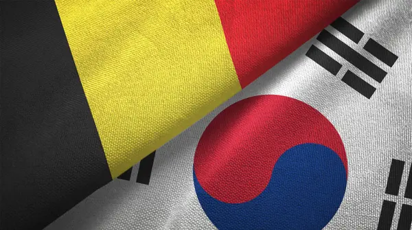 Belgie Jižní Korea Příznaky Dohromady Vztahy Textilní Tkaniny Textilie Textura — Stock fotografie