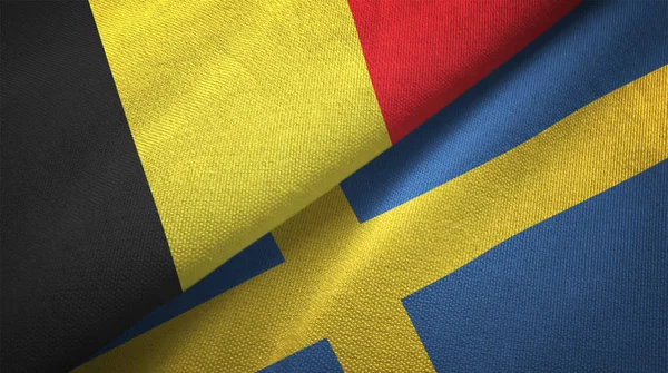 Belgio Svezia Bandiere Insieme Relazioni Stoffa Tessile Tessitura Tessuto — Foto Stock