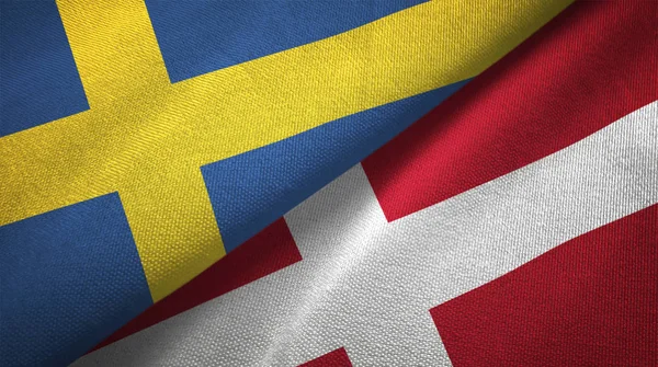 Suecia Dinamarca Banderas Juntas Relaciones Tela Textil Textura Tela — Foto de Stock