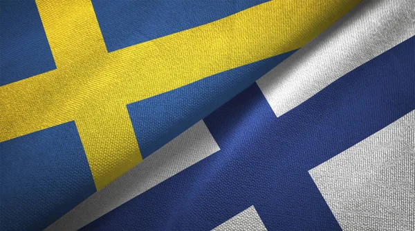 Svezia Finlandia Bandiere Insieme Relazioni Stoffa Tessile Tessitura Tessuto — Foto Stock