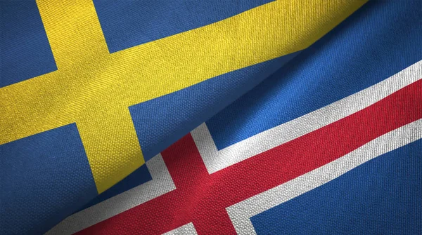 Sweden Iceland Flags Together Relations Textile Cloth Fabric Texture — Stock Photo, Image
