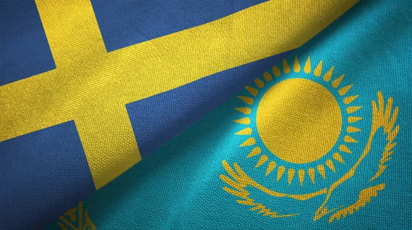 Svezia Kazakistan Bandiere Insieme Relazioni Stoffa Tessile Tessitura Tessuto — Foto Stock