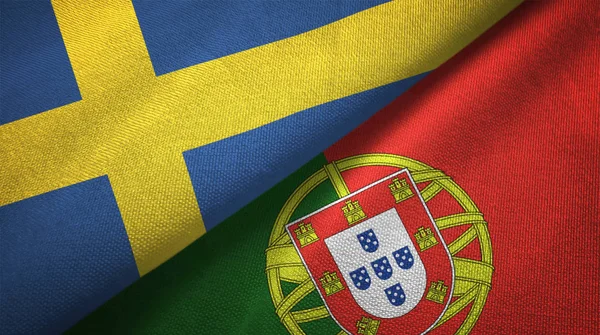 Zweden Portugal Vlaggen Samen Betrekkingen Textiel Doek Stof Textuur — Stockfoto