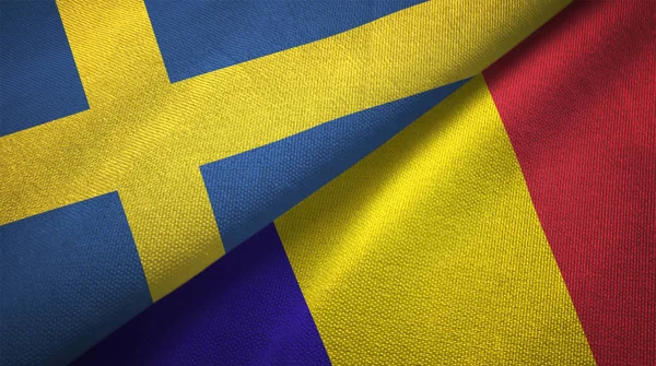 Zweden Roemenië Vlaggen Samen Betrekkingen Textiel Doek Stof Textuur — Stockfoto