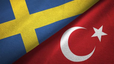 İsveç ve Türkiye bayrakları birlikte ilişkiler tekstil kumaş, kumaş doku