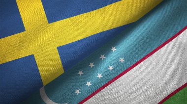 İsveç ve Özbekistan bayrakları birlikte ilişkiler tekstil kumaş, kumaş doku