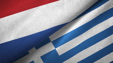 Hollanda ve Yunanistan bayrakları birlikte ilişkiler tekstil kumaş, kumaş doku