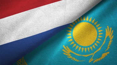 Hollanda ve Kazakistan bayrakları birlikte ilişkiler tekstil kumaş, kumaş doku