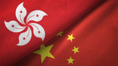 Hong Kong ve Çin bayrakları birlikte ilişkiler tekstil kumaş, kumaş doku