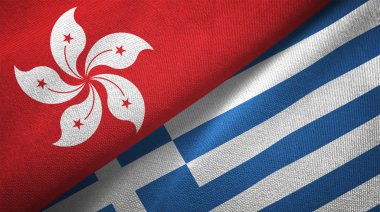 Hong Kong ve Yunanistan bayrakları birlikte ilişkiler tekstil kumaş, kumaş doku