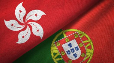 Hong Kong ve Portekiz bayrakları birlikte ilişkiler tekstil kumaş, kumaş doku