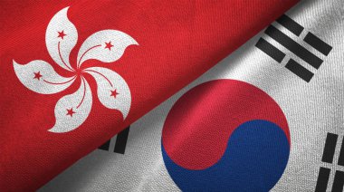 Hong Kong ve Güney Kore bayrakları birlikte ilişkiler tekstil kumaş, kumaş doku