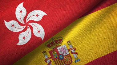 Hong Kong ve İspanya bayrakları birlikte ilişkiler tekstil kumaş, kumaş doku