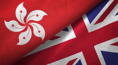 Hong Kong ve İngiltere bayrakları birlikte ilişkiler tekstil kumaş, kumaş doku