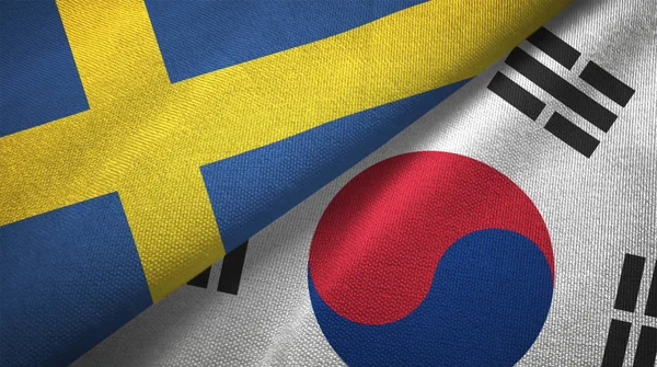 Švédsko Jižní Korea Příznaky Dohromady Vztahy Textilní Tkaniny Textilie Textura — Stock fotografie