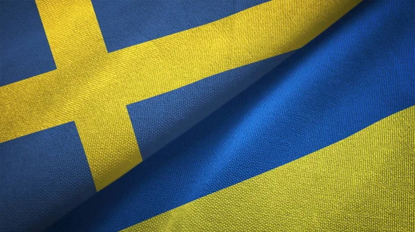 Sveç Ukrayna Bayrakları Birlikte Ilişkiler Tekstil Kumaş Kumaş Doku — Stok fotoğraf