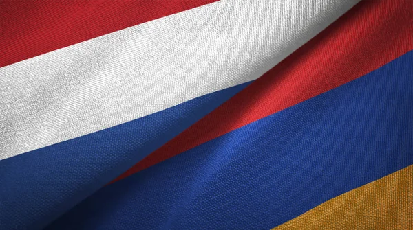 Nederland Armenië Vlaggen Samen Betrekkingen Textiel Doek Stof Textuur — Stockfoto