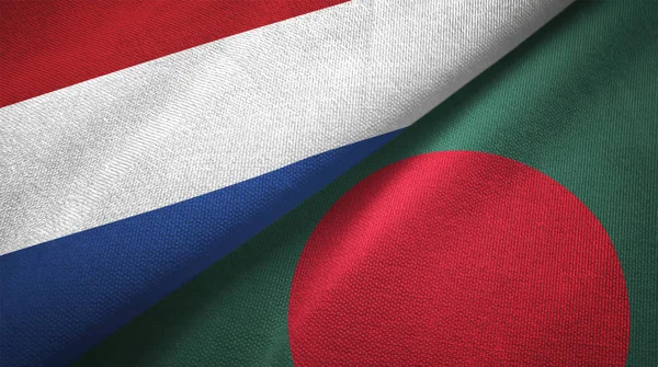 Netherlands and Bangladesh flags together relations textile cloth, fabric texture