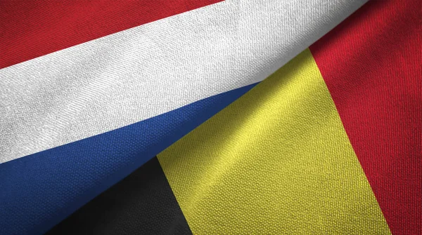 Nederland België Vlaggen Samen Betrekkingen Textiel Doek Stof Textuur — Stockfoto
