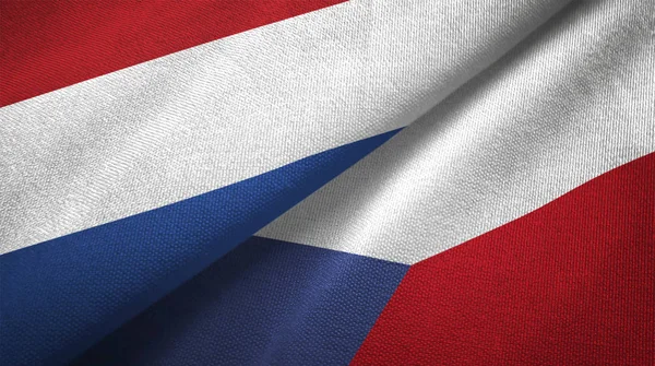 Netherlands Czech Republic Flags Together Relations Textile Cloth Fabric Texture — Stock Photo, Image