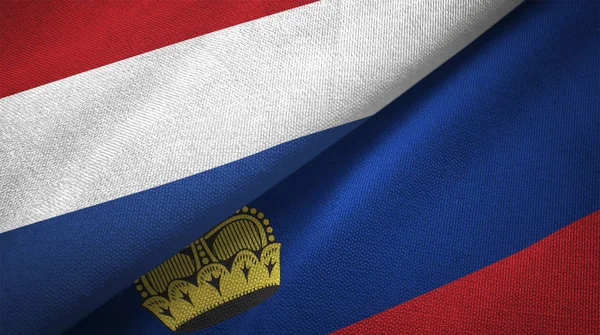Paesi Bassi Liechtenstein Bandiere Insieme Relazioni Stoffa Tessile Tessitura Tessuto — Foto Stock